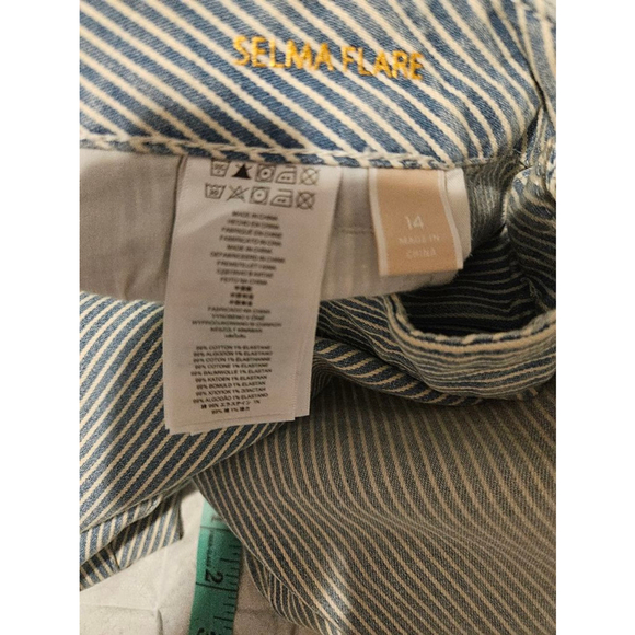 Michael Kors Selma Flare Wide Leg Denim Jeans Size 14 Blue White Striped - Picture 4 of 12